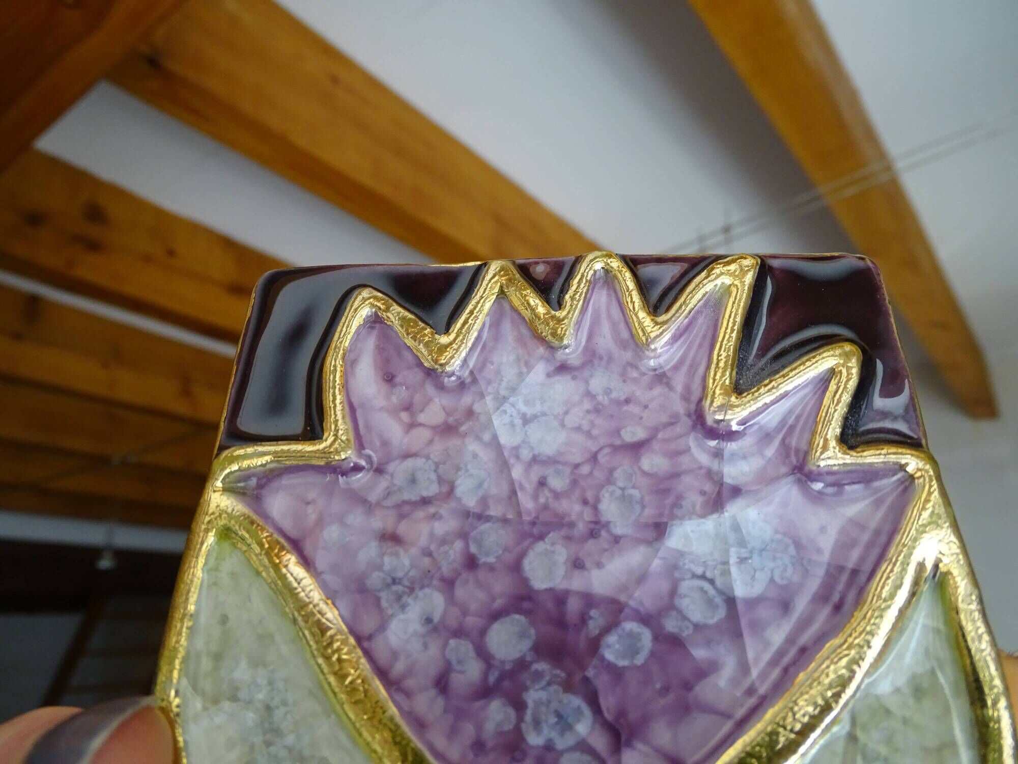 Mithé Espelt jewelry box 1960 - Ceramic and wood peony flower and gold decoration