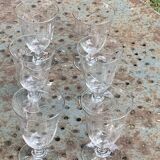 6 grands verres à vin anciens, motif floral ciseles,