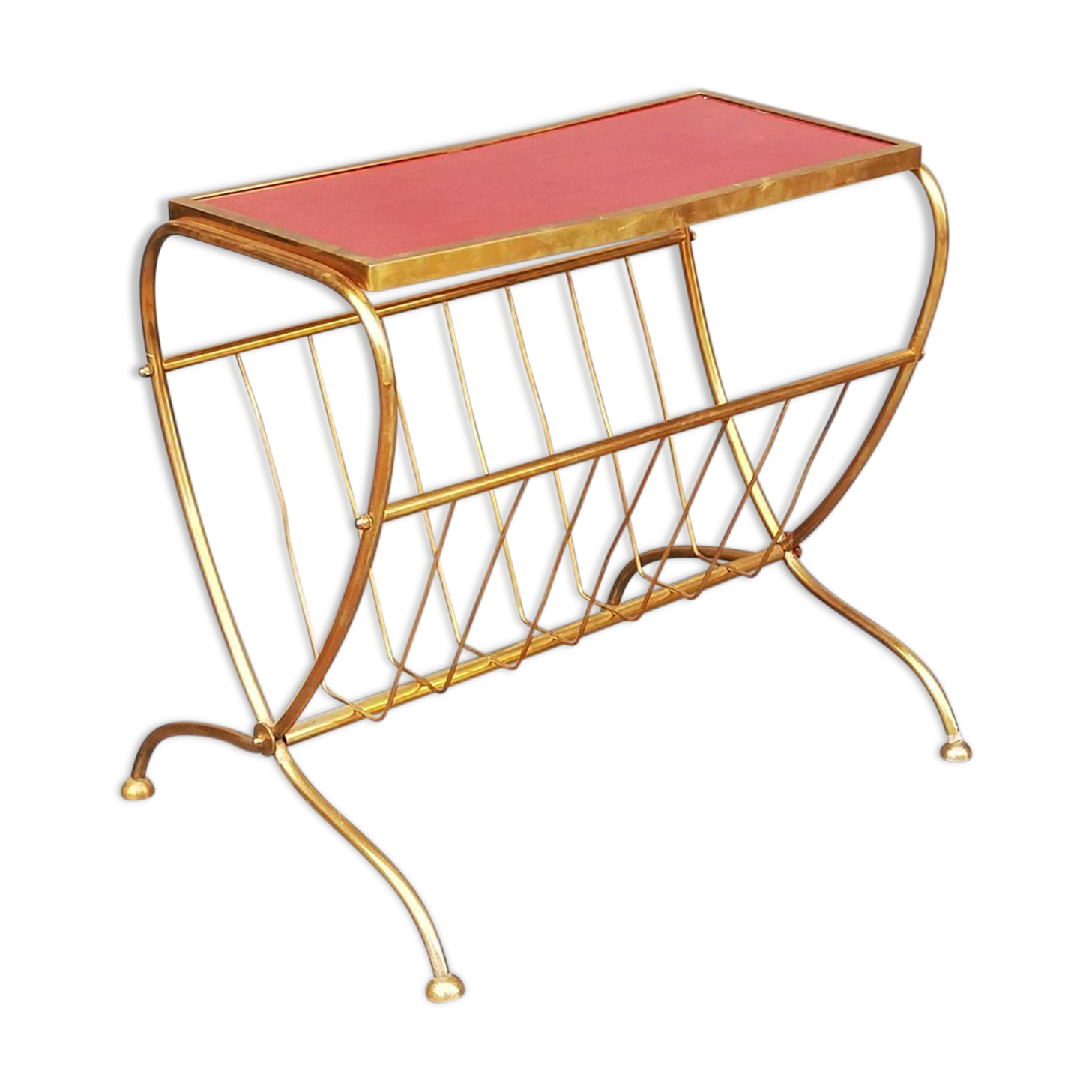 Brass side table with vintage magazine rack