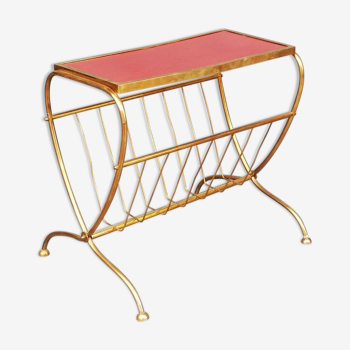 Brass side table with vintage magazine rack
