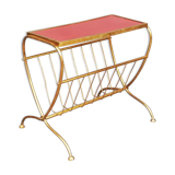 Brass side table with vintage magazine rack
