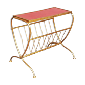Brass side table with vintage magazine rack