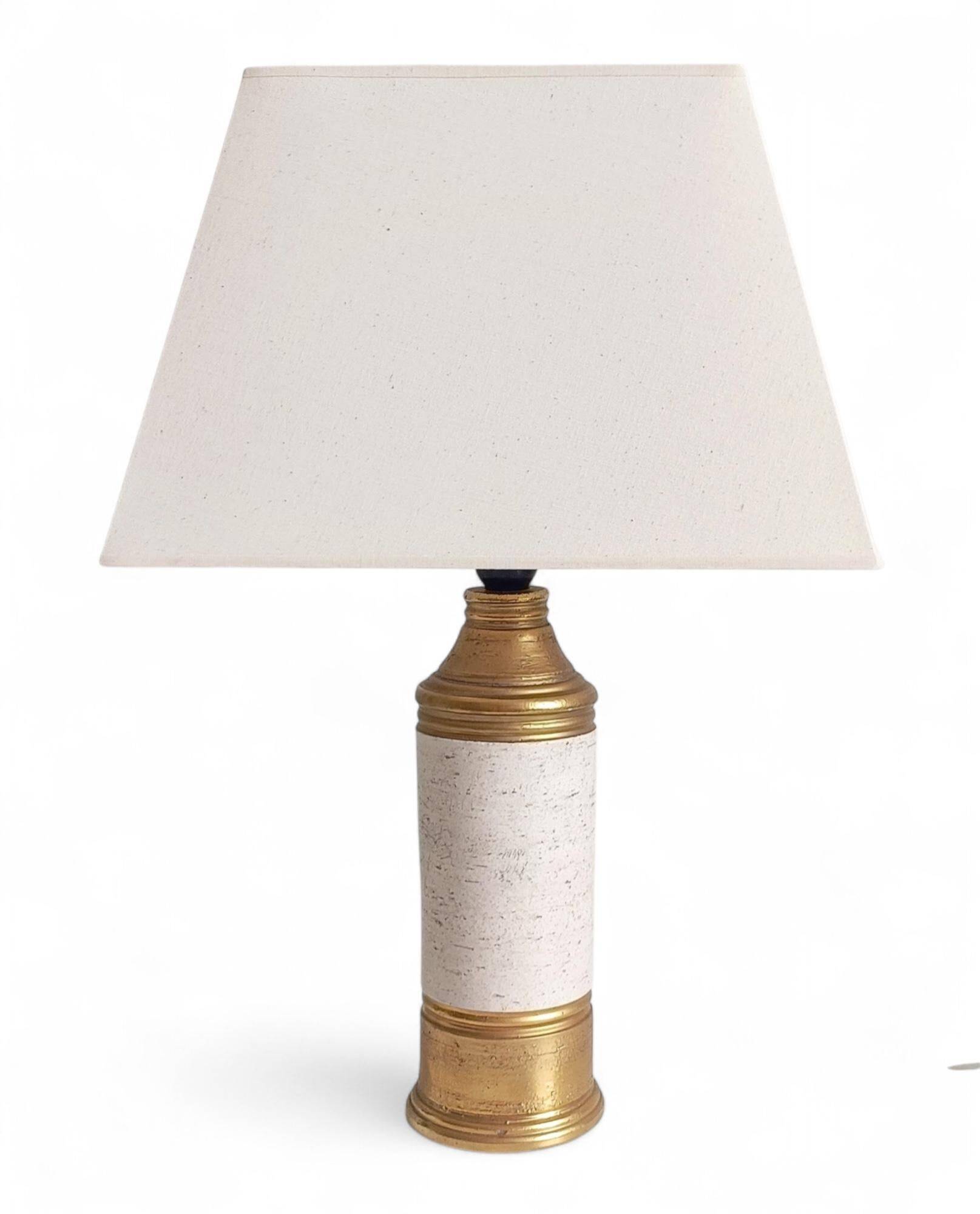 Bitossi Ceramic Table Lamp by Aldo Londi, Gold/Cream, Italy, 1970s