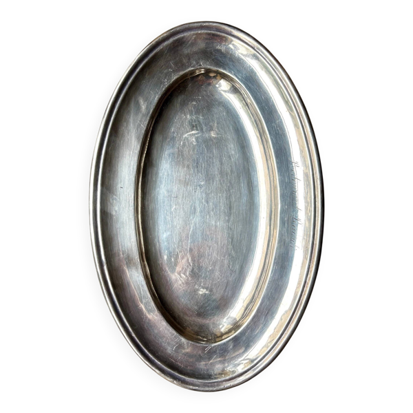 Plat ovale en métal argenté gravé ''Restaurant Piccardi — Beyit