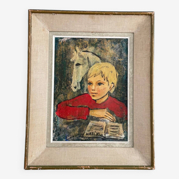 Painting, portrait of a child signed Nadi Ken