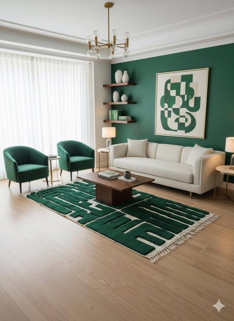 Green RUG, Beni Ourain Moroccan Rug 250/150cm