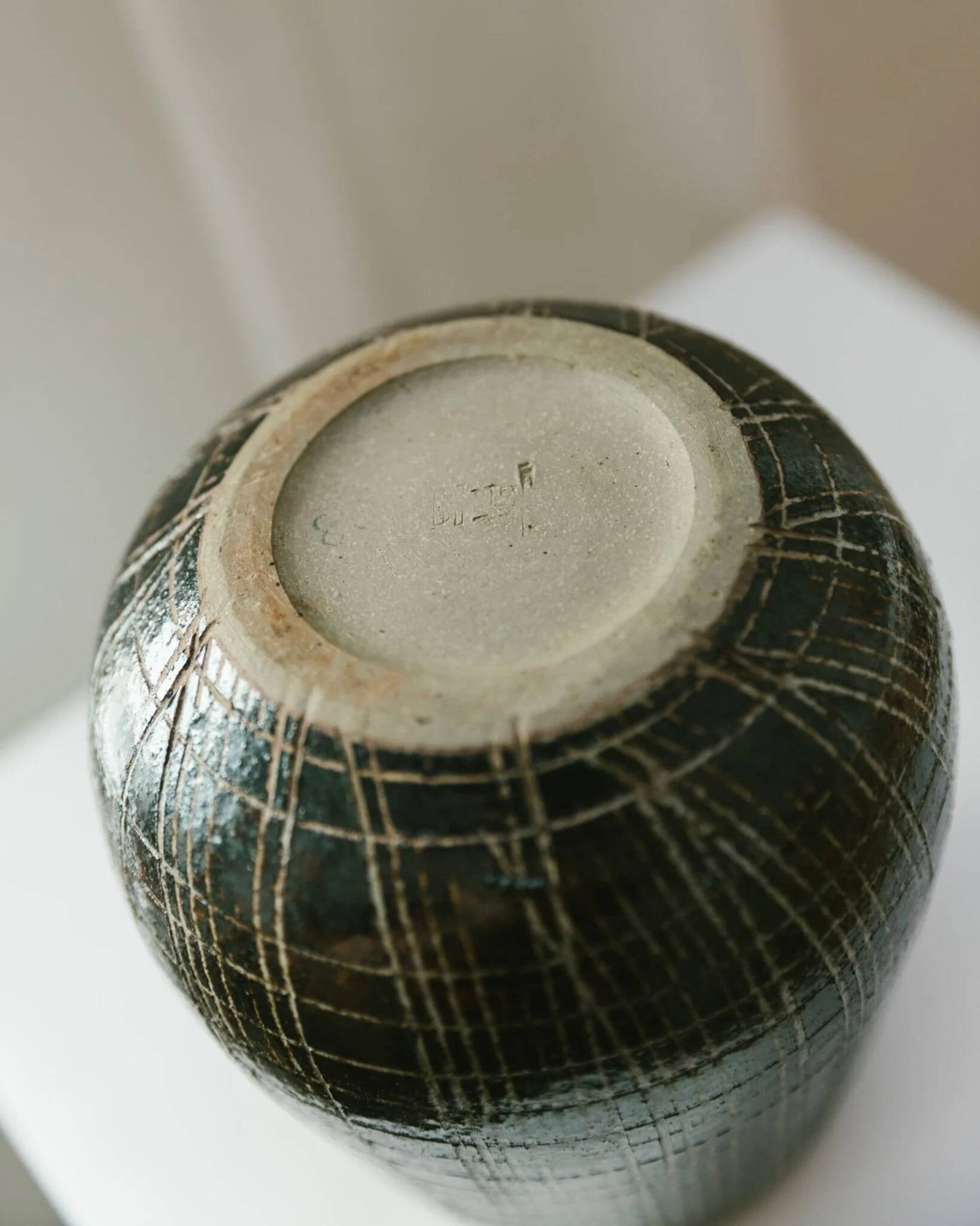 XL VEB Coswig DDR Mid-Century Ceramic Vase with Deep Green Glaze, 1970s Studio Piece