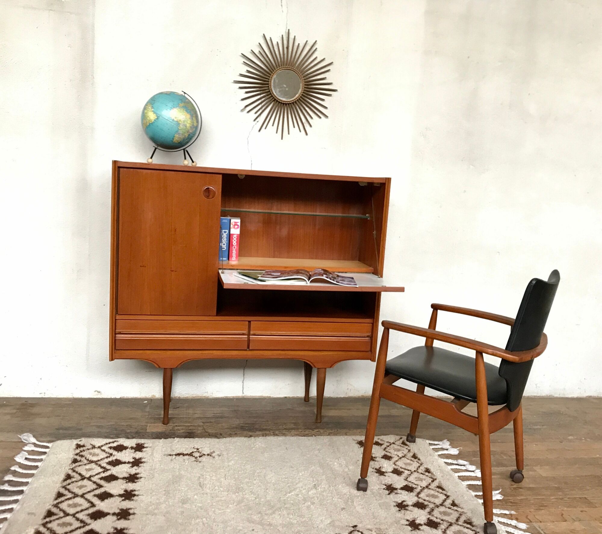 Scandinavian high sideboard in teak 1960s