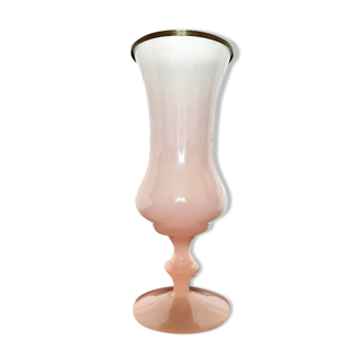 Opaline pedestal vase and gilded metal Charles X