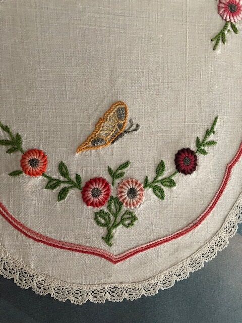 old oval placemat embroidered hand