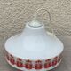 Pendant lamp, white opaline globe with a vintage red design floral pattern 1970