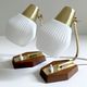 Pair of Scandinavian vintage table or bedside lamps, teak and glass, 60s