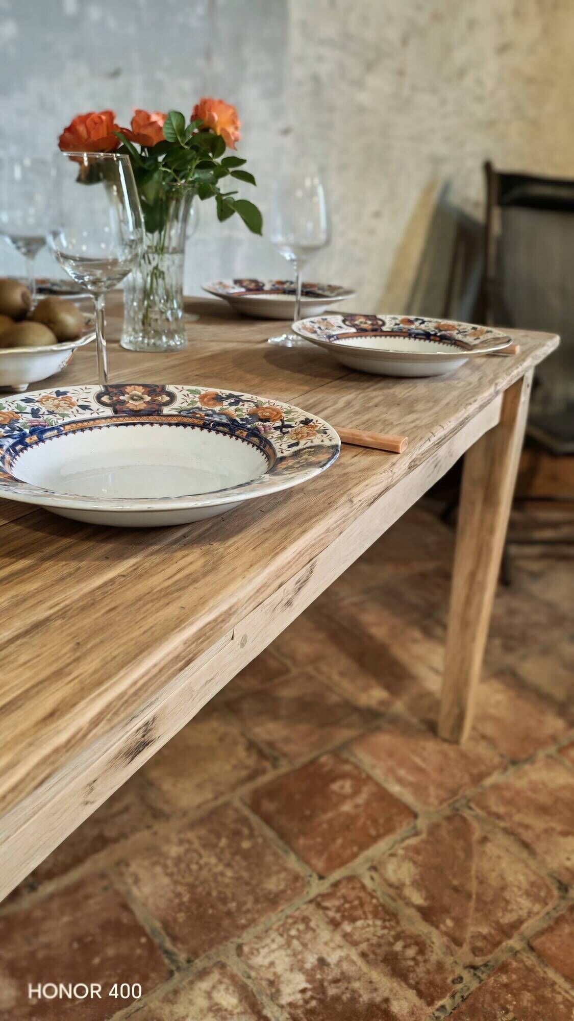 Solid oak farmhouse table "brut" 247x89, top "chocolate oak"