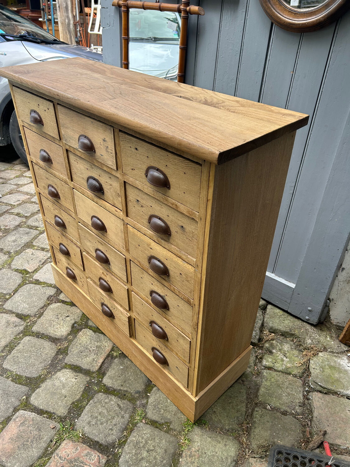 Oak craft cabinet with drawers