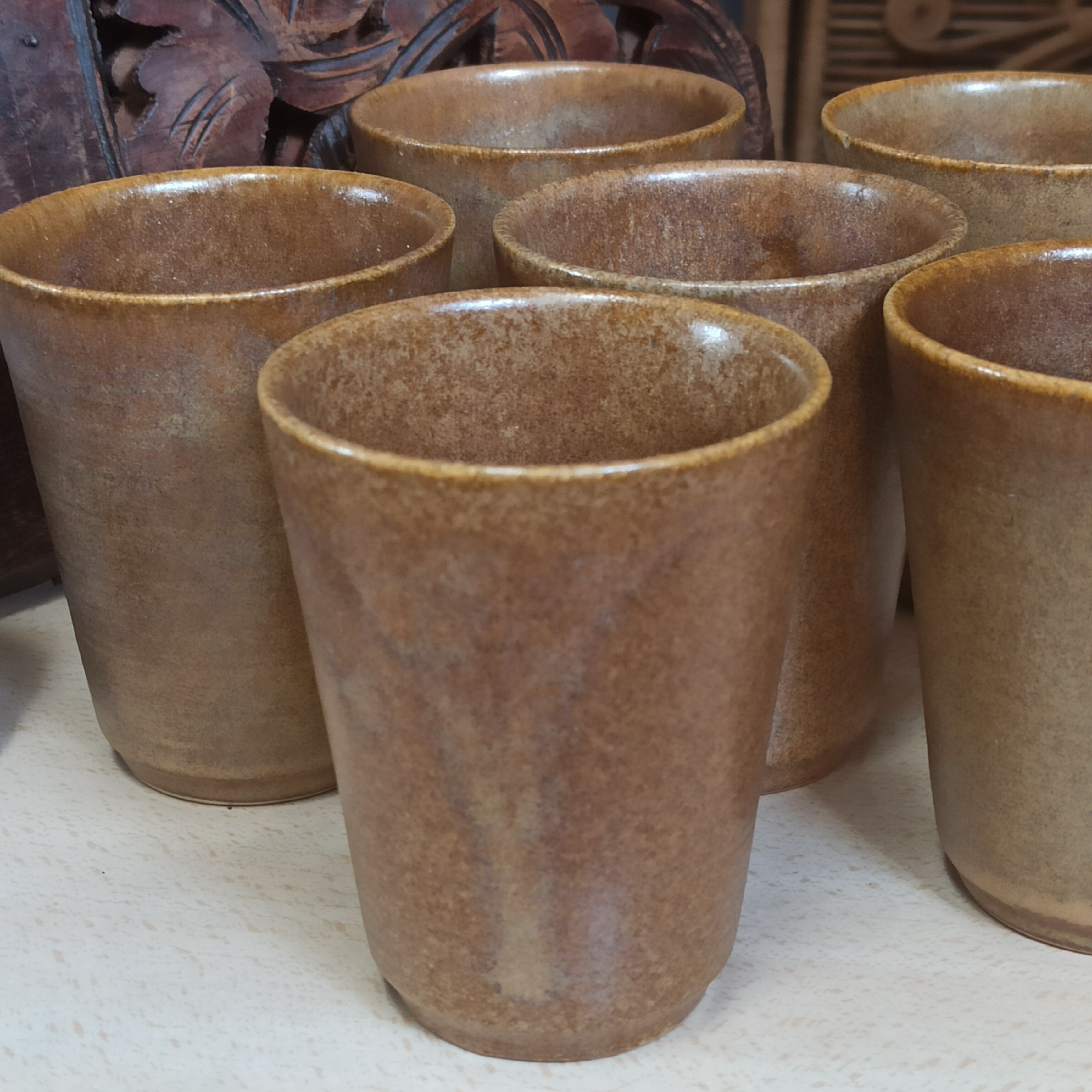 6 Cups cups in vintage Digoin sandstone
