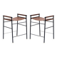 Pair of backless bar stools in brown and black metal.