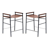 Paire de tabourets de bar sans dossier, en métal marron et noir