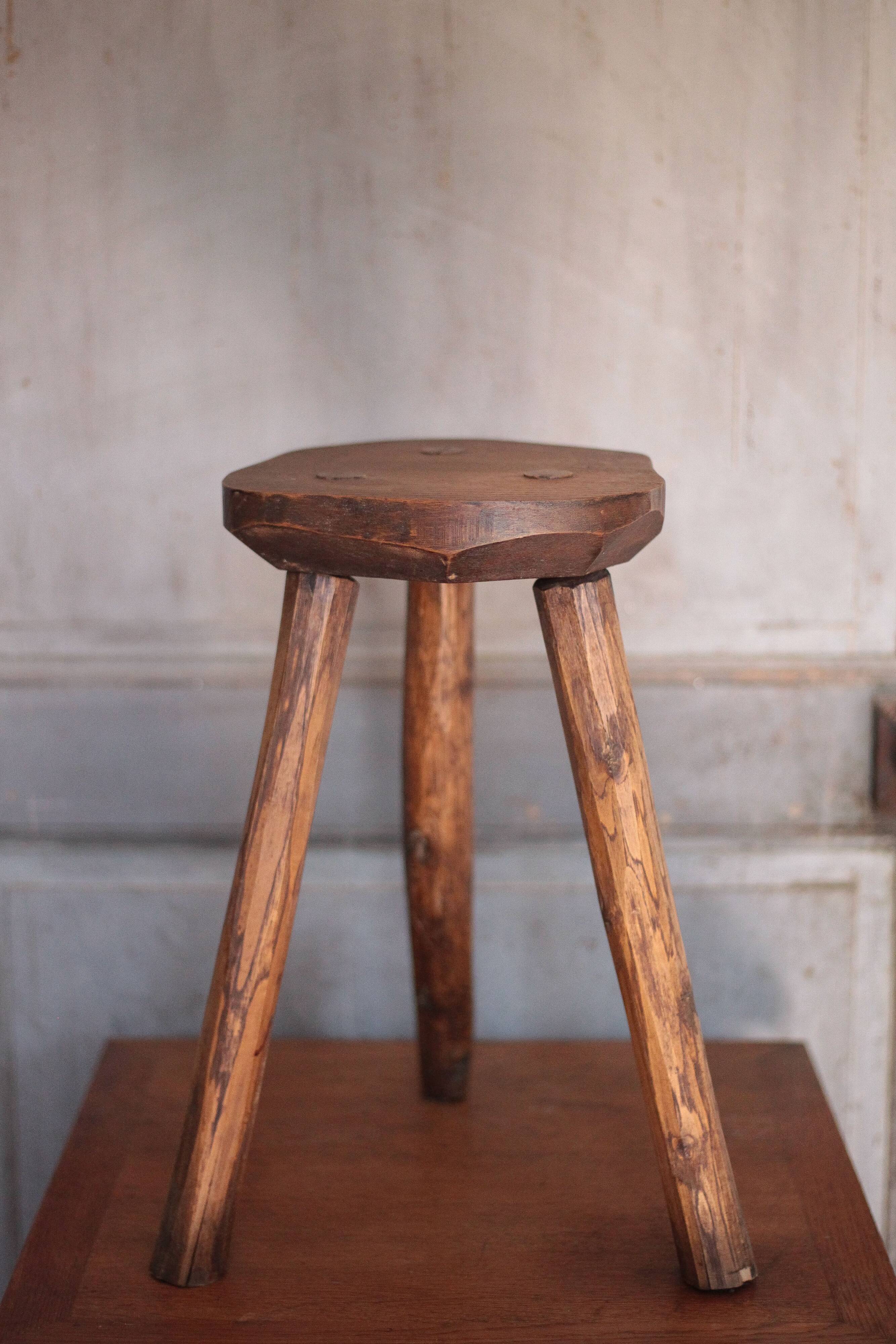 Vintage stool, wooden stool, tripod stool, brutalist, plant holder