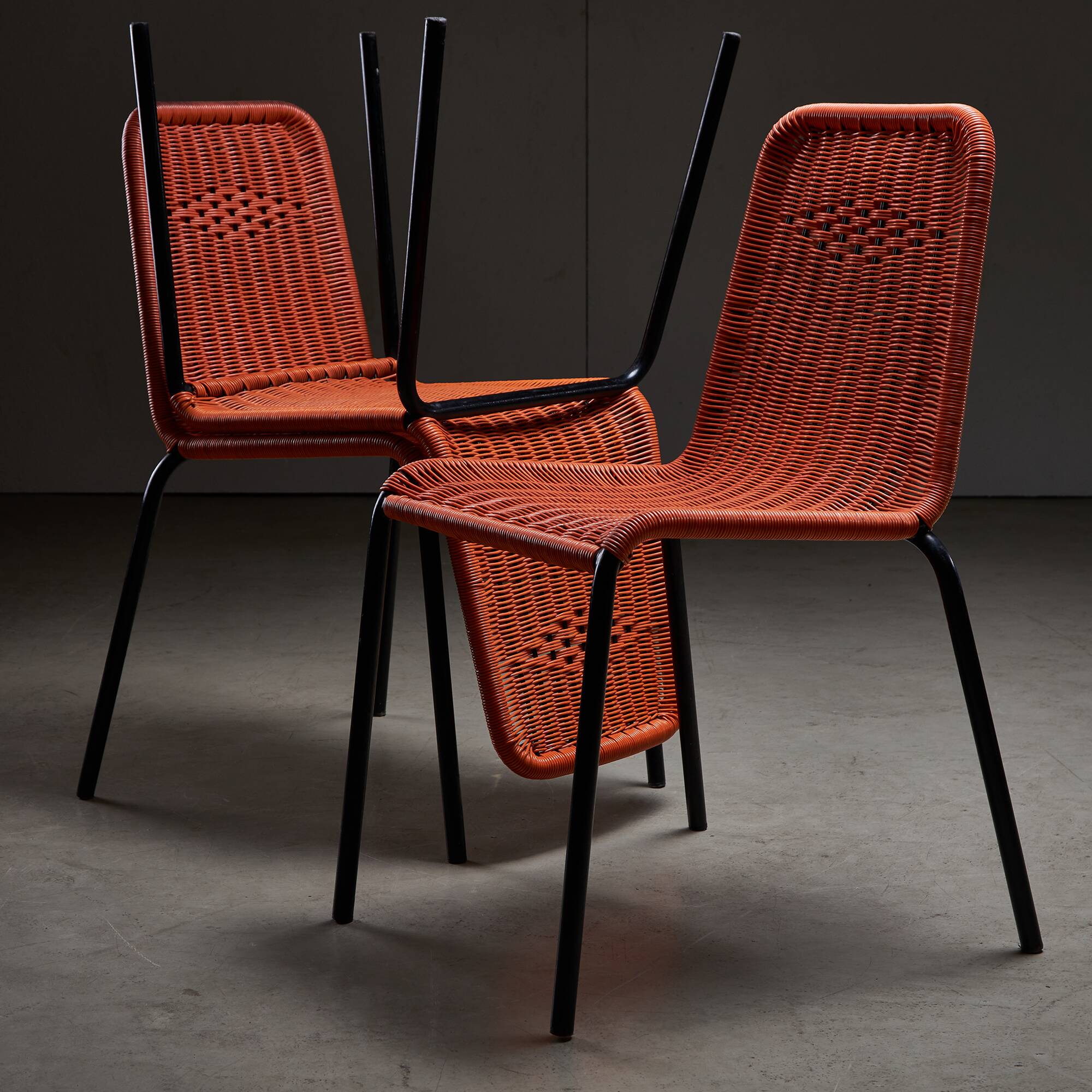 Chaises de jardin en câble plastique tressé orange