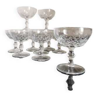 10 old thick crystal champagne glasses