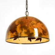 Rare, large 1970s Italian resin pendant lamp with embedded maple leaves