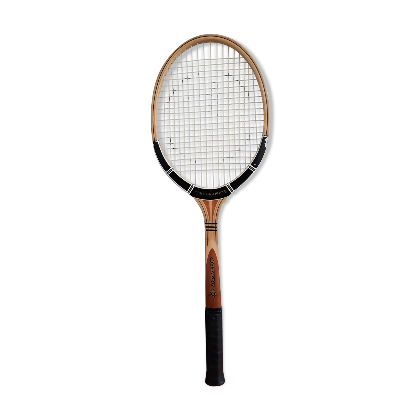 Wooden Dunlop tennis racket with its cover