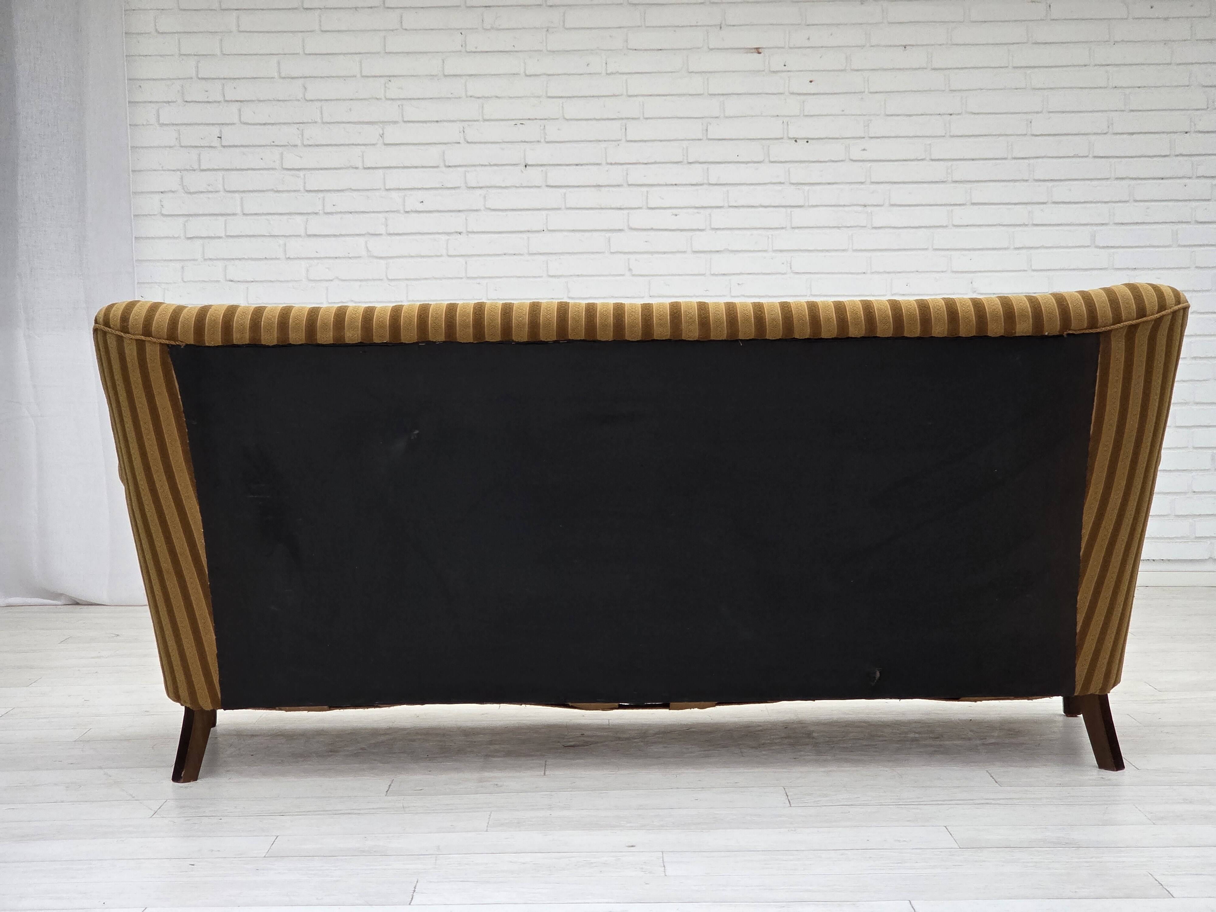 1960s, 3-seater Danish sofa, green furniture wool, original condition.