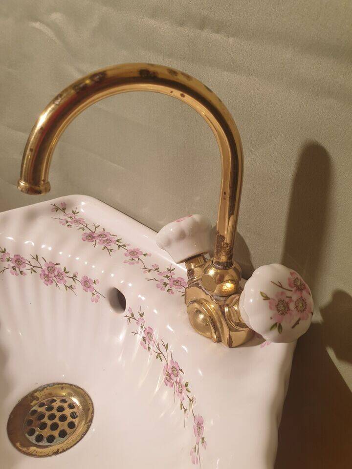 Small vintage sink paris porcelain les bains decorated with peach blossoms