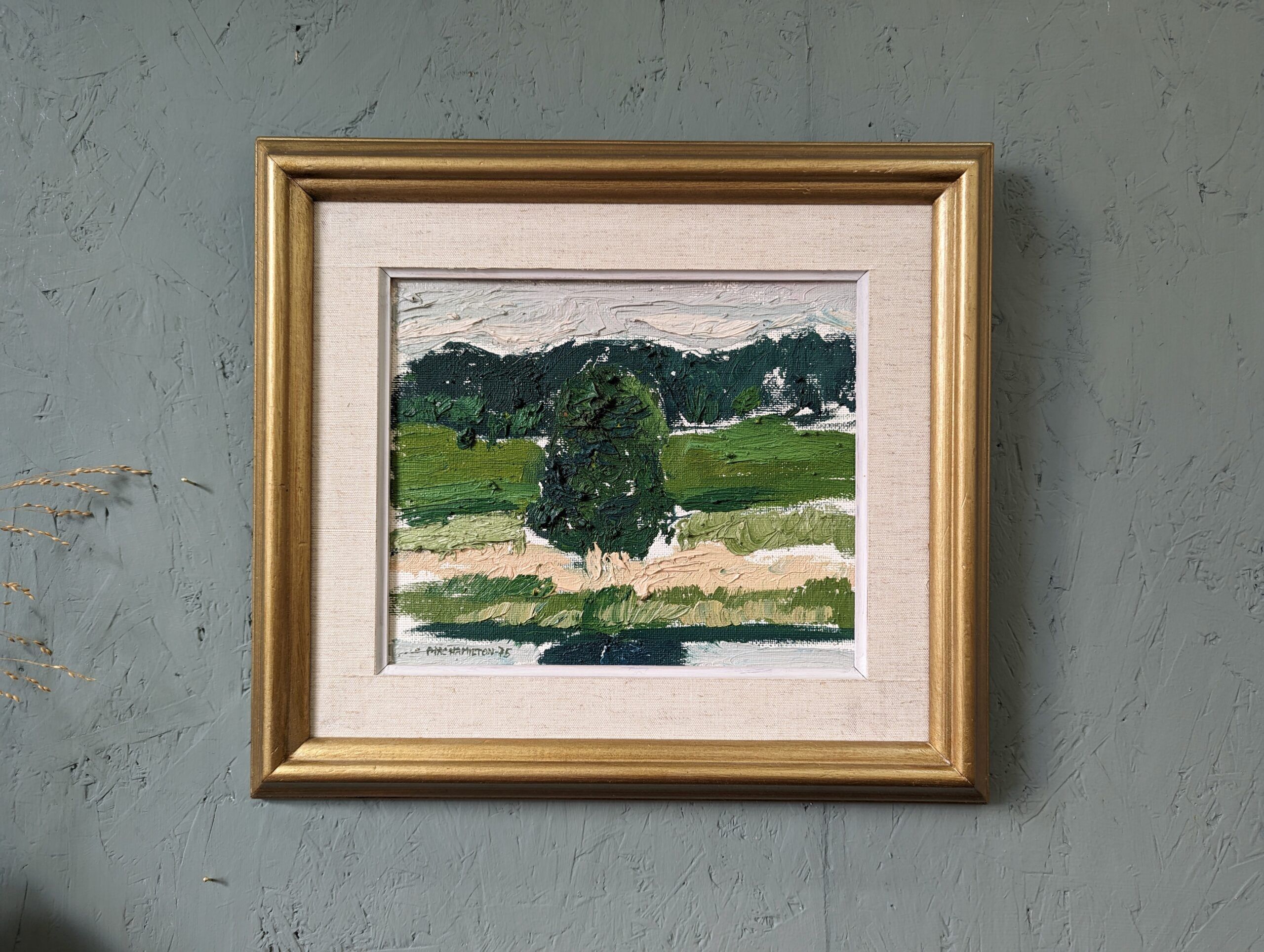 Mid-Century Modern "Green Grove", Vintage Swedish Landscape Oil Painting, Framed