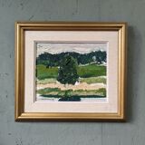 Mid-Century Modern "Green Grove", Vintage Swedish Landscape Oil Painting, Framed