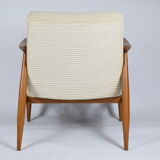 Restored scandinavian armchair "Kedziorek", 1960s, cream Cord, teak