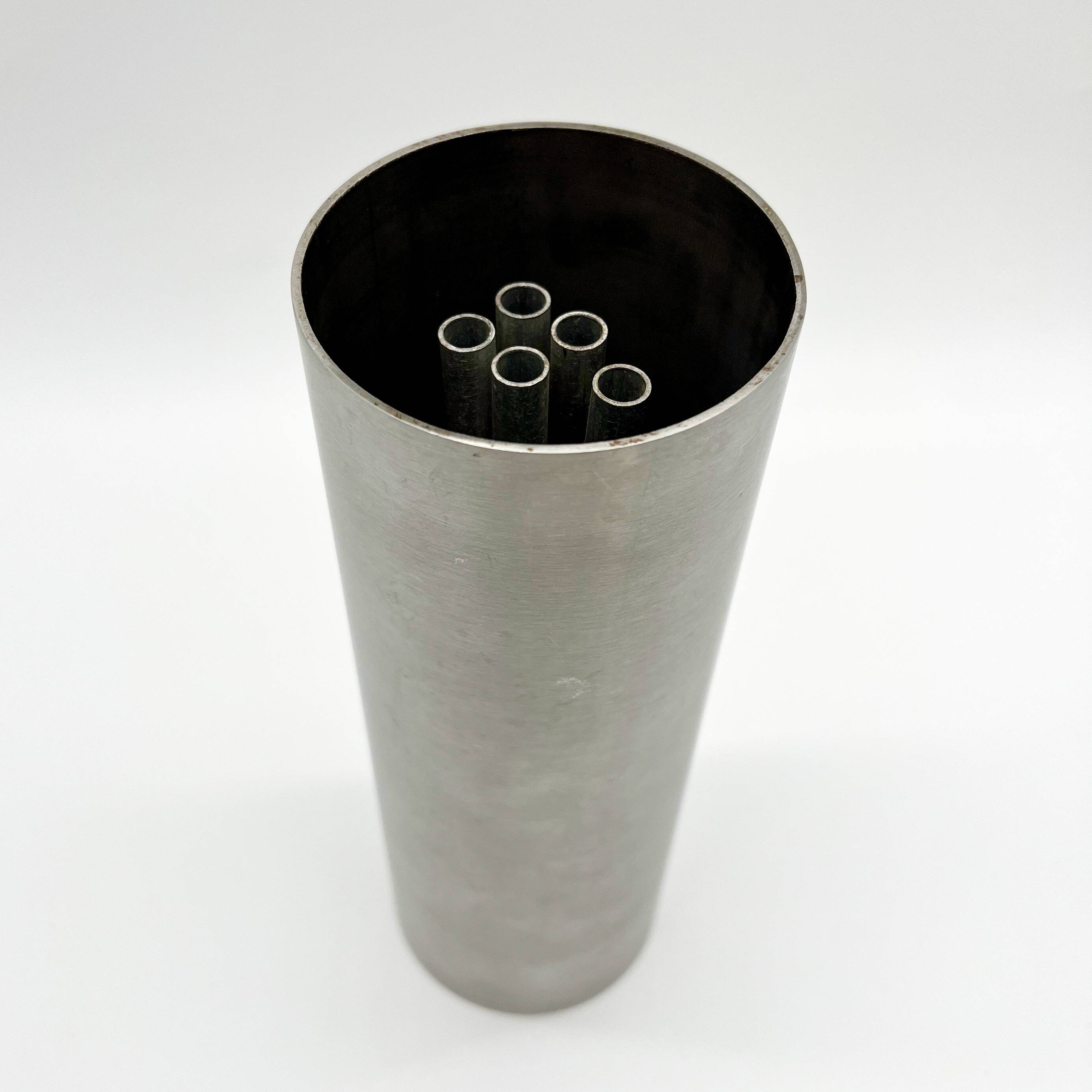 Roll vase / built-in flower stick – brushed aluminum, 1970s