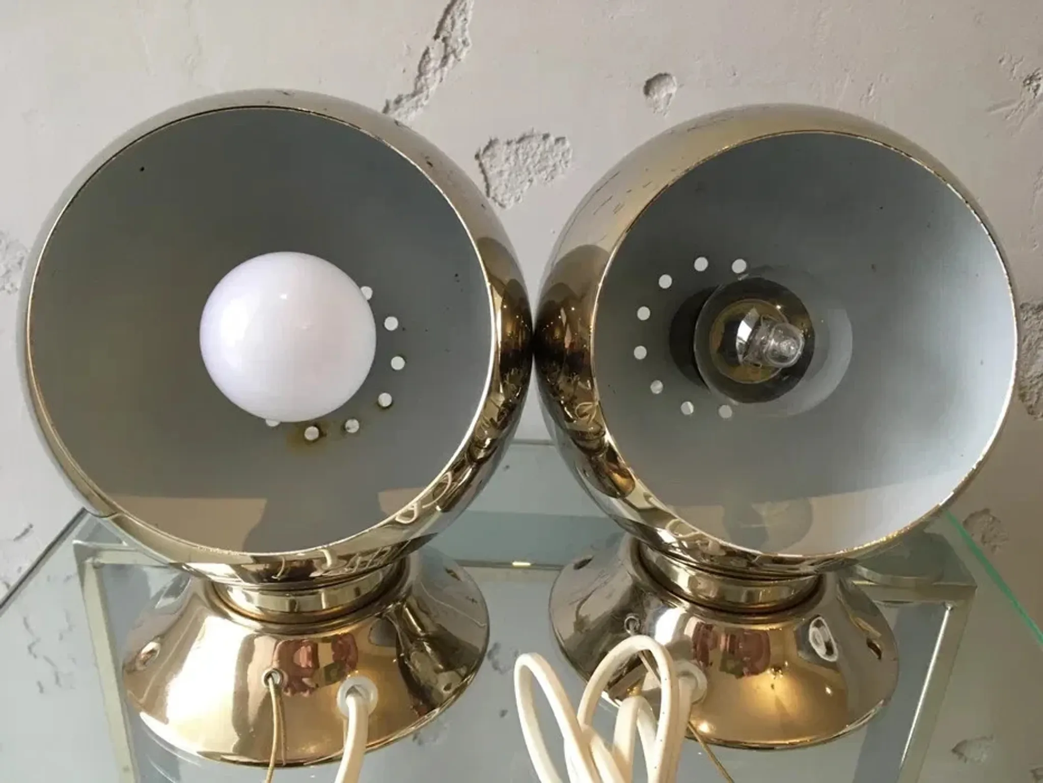 Pair of Abo Randers Eye Ball table lamps, brass-plated, Denmark, 1970s