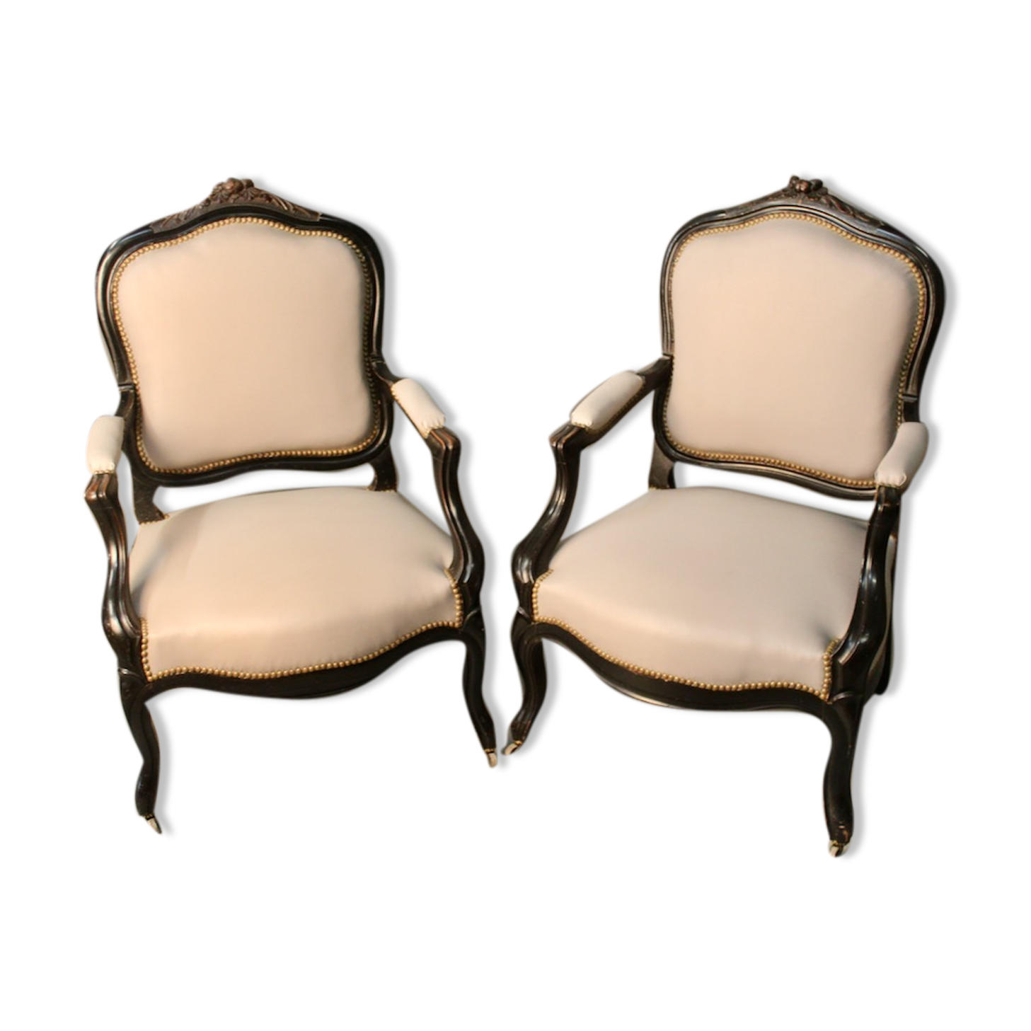 Pair of Convertible Armchairs Louis XV Style Pear Blackened Napoleon III