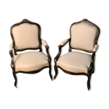 Pair of Convertible Armchairs Louis XV Style Pear Blackened Napoleon III