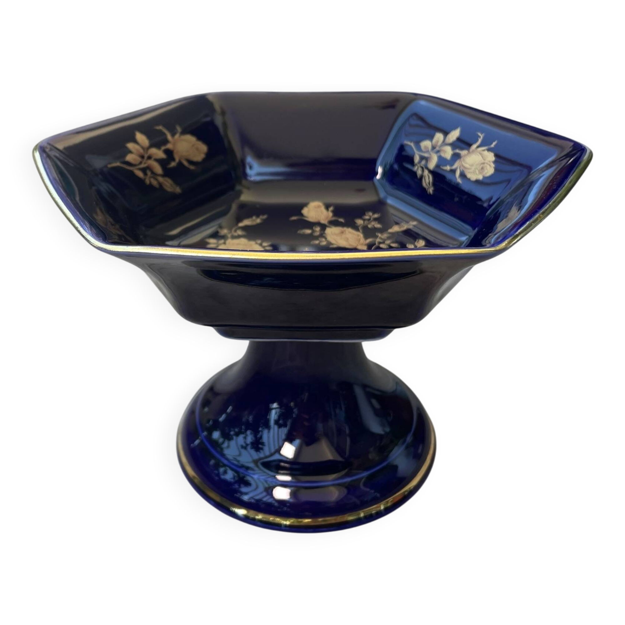 Vintage footed cup bareuther bavaria, cobalt and gold porcelain, 1st year.