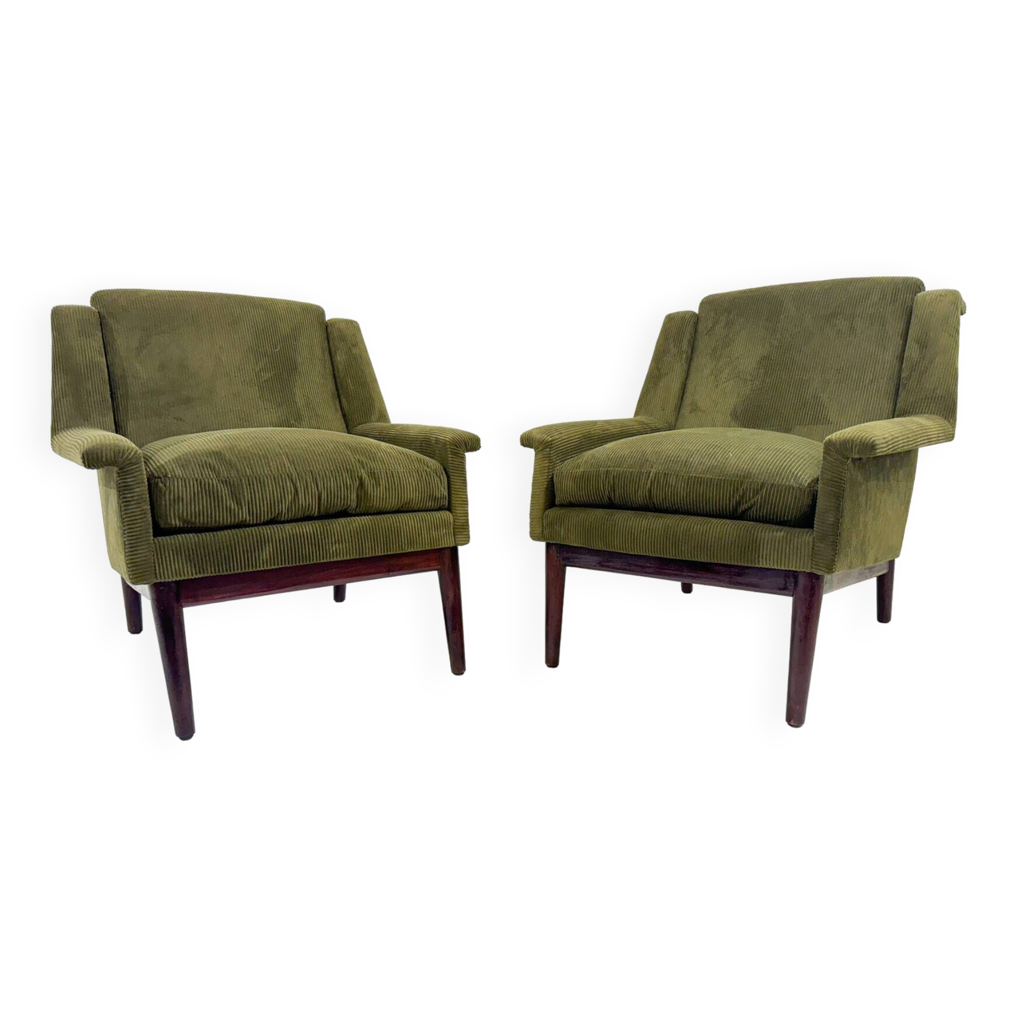Mid-Century Modern Pair of Italian Armchairs, Green Velvet, 1960s