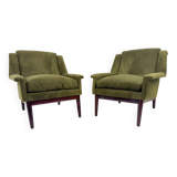 Mid-Century Modern Pair of Italian Armchairs, Green Velvet, 1960s