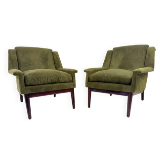 Mid-Century Modern Pair of Italian Armchairs, Green Velvet, 1960s