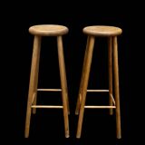 Pair of antique solid wood bar stools – rustic/bistro style