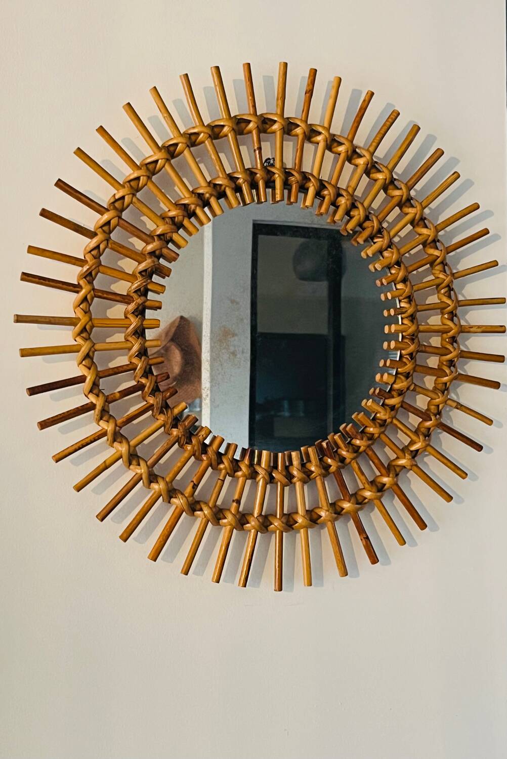 Authentic rattan sun mirror 60s