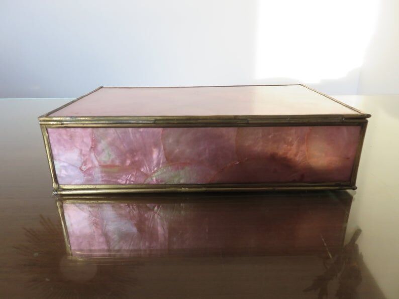 Pink mother-of-pearl and brass box 70s