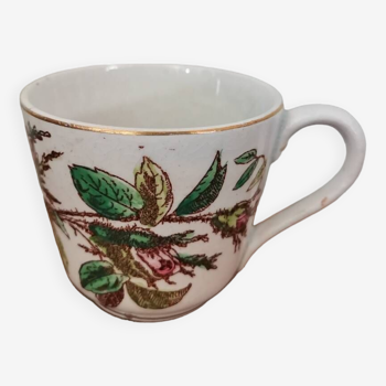 Tasse à café vintage j. Vieillard & Cie bordeaux motif fleurs gravure