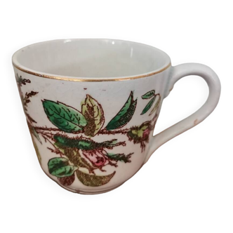 Tasse à café vintage j. Vieillard & Cie bordeaux motif fleurs gravure