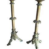 Coppia Candelabri d'Altare Antichi in BRONZO Stile Neogotico H 60 cm