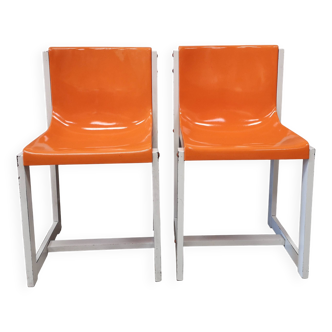 2 chaises monocoque orange gautier vintage 1960