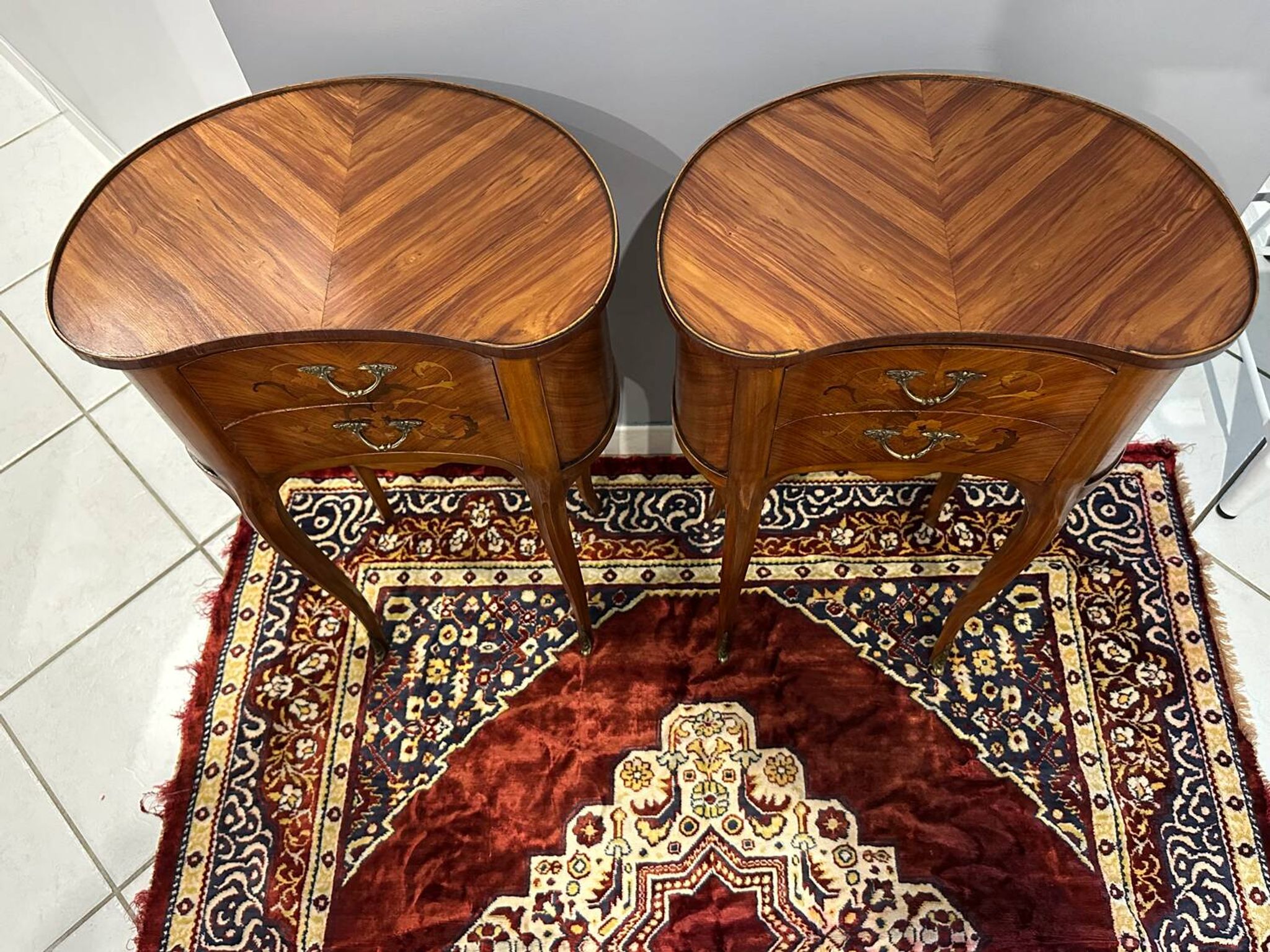 Pair of Louis XV kidney-shaped bedside tables