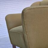 1960s, pair of Danish armchairs, green furniture wool, ash wood legs.