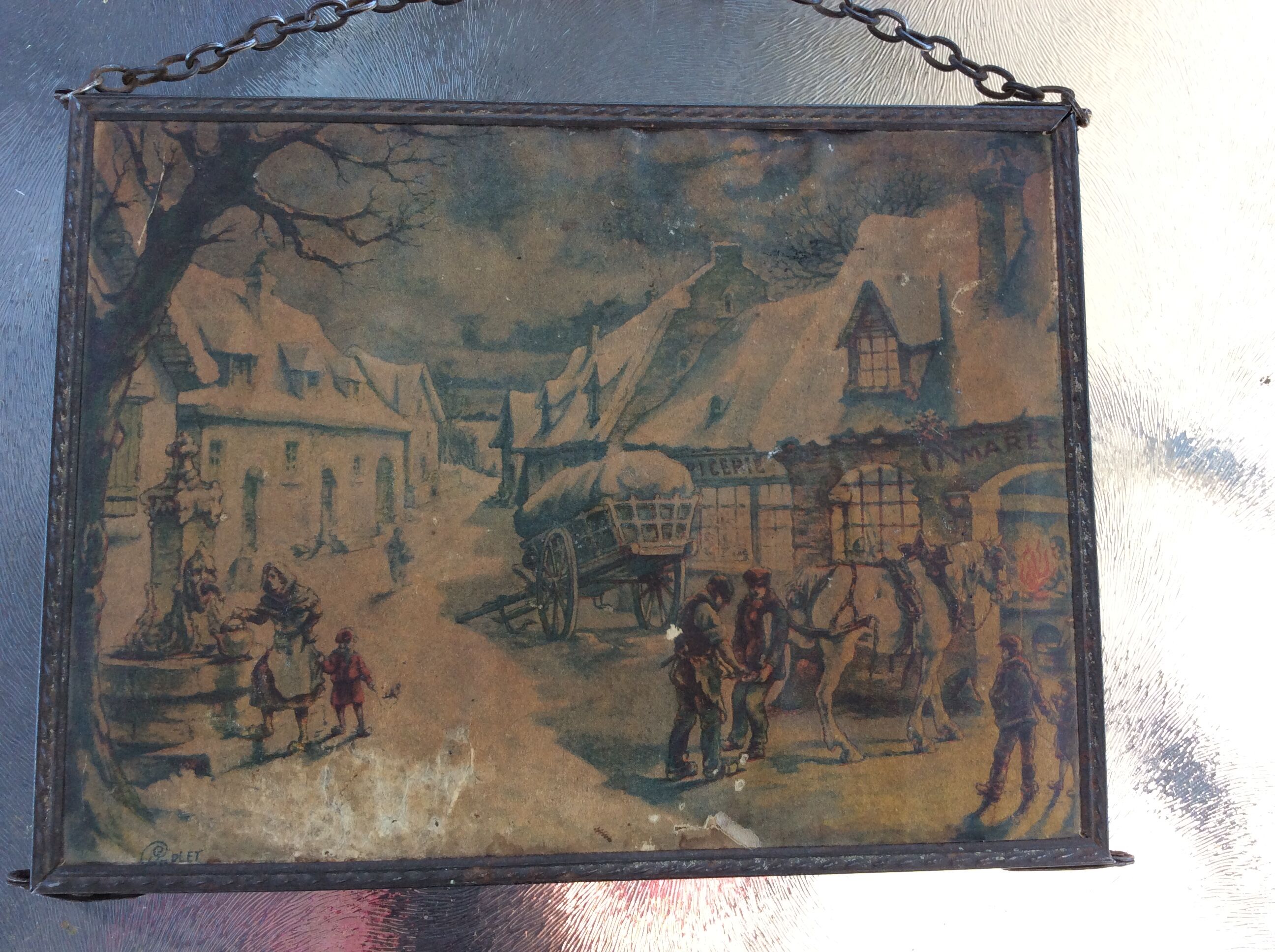 Triptych of barber and hairdresser mirror sign Charlet 42x15cm