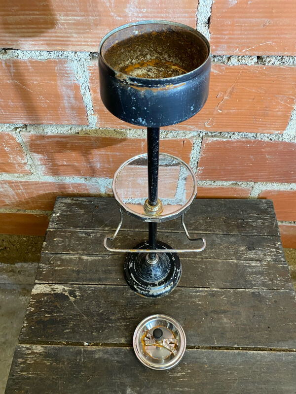 Cendrier Sur Pied + Plateau + Range Revues Métal Noir + Chromé Vintage